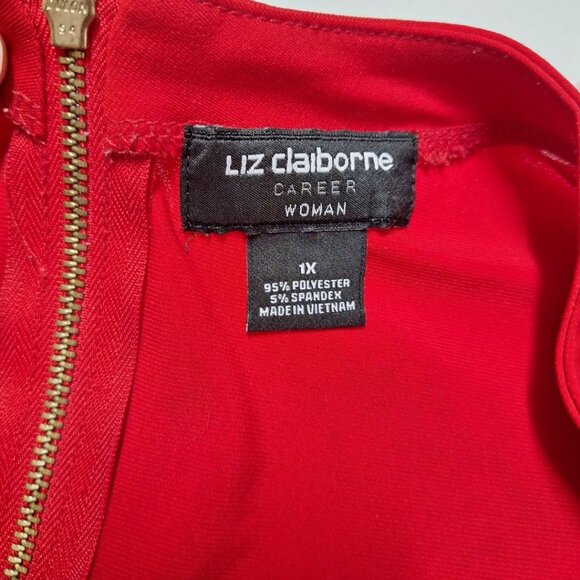 Liz Claiborne 1x Blouse Red Business Top Zipper Rouched Gathered Neck Womens - Picture 6 of 8
